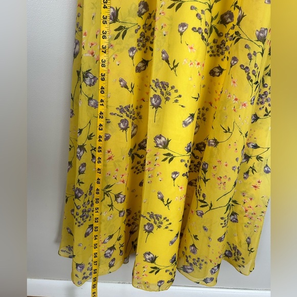 Mac Duggal Long Sleeveless Formal Floral Chiffon Maxi Yellow Dress Size 4 - Picture 9 of 16